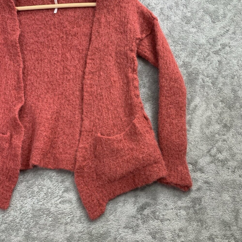 Free People Cardigan Womens Small Red Open Front Alpaca Sweatshirt Pockets - Picture 4 of 9